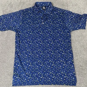 FootJoy Polo Shirt Mens M Blue Geometric Golf Lightweight Performance FJ Stretch - Picture 1 of 6
