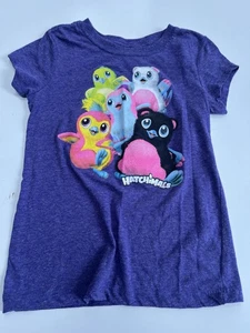 Hatchimals Girls Small Short Sleeve Graphic Tee Purple Cotton - Picture 1 of 2