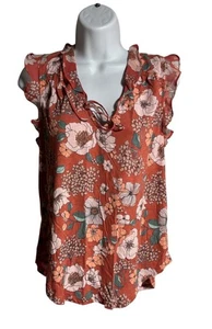 Top sin mangas con volantes florales Lucky Brand para mujer talla M rojo rosa boho cottagecore - Imagen 1 de 7
