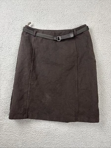 Prada A Line Skirt Women’s 42/6 Side Zip Knee Length Brown cotton belted Italian - Picture 1 of 18