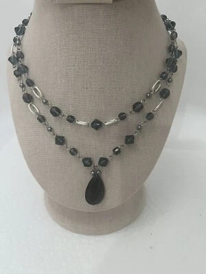 Collar vintage cuentas dobles cepas cuentas de vidrio color zafiro profundo Foto 1 de 4