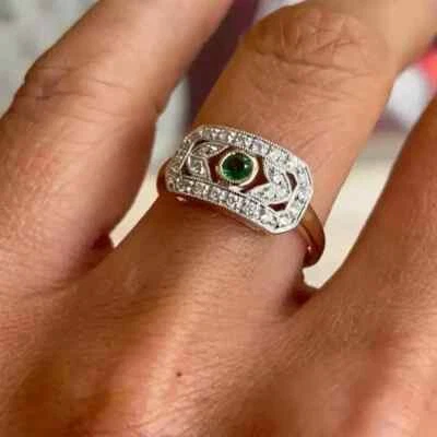 艺术装饰风格实验室制造的钻石令人惊叹的结婚戒指 14k 黄金 FN — 第 1/4 张图片