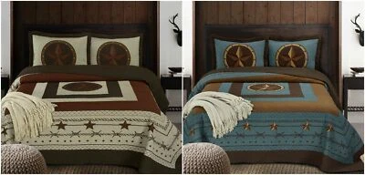 3pcs Pre-Washed Oversized Bedspread Rustic Western Star Lodge Coverlet Quilt Set - Image 1 of 4