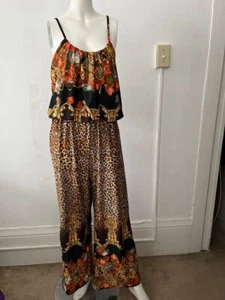 Italian baroque Size M chain link Brown Orange Floral and Animal Print Jumpsuit - Picture 1 of 9