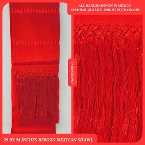RED color rebozo mexican tipical Rebozo or Chalina Shawl 94" x 24.5" - Picture 1 of 4