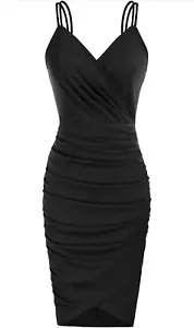 NEW Ruched Spaghetti Straps V-Neck Bodycon Dress XL - Picture 1 of 6