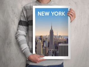 POSTER - NEW YORK - (A4 A3 A2 Sizes) - Art Deco Vintage Style Travel Print - Picture 1 of 3