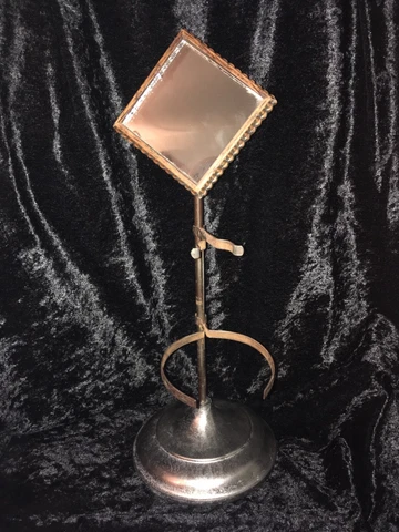 Art Deco Tramp Art Gentleman’s Nickel Finish Table Top Shave Mirror Cover