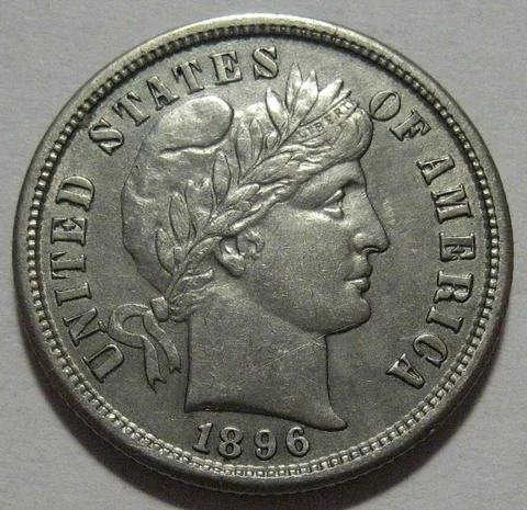 = 1896-S AU+ BARBER DIME, Better Date, FREE Shipping Cover