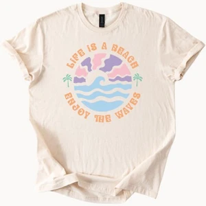 Beach Waves TShirt Summer Graphic Tee Vacation Shirt - Picture 1 of 6