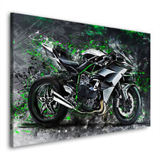 Produktbild - Leinwandbild Kawasaki H2R Abstrakt Motorrad Bilder Kunstdruck Wohnzimmer Deko