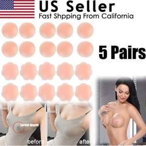 5 Pairs Nippleless Cover Pasties Reusable Adhesive Silicone Invisible Nipple - Picture 1 of 11