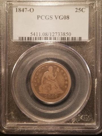 1847-O   Seated Liberty Quarter * PCGS VG08 * Very Scarce * Mintage 368,000 Cover