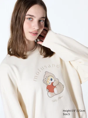 NWT UNIQLO Mofusand Cute Teddy White Women Graphic Long Sleeve Sweatshirt XS-XL - Image 1 of 4