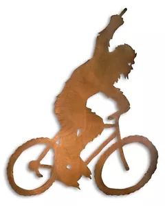 Bigfoot on Bike Flip Off Metal Wall Art, Rust Finish, Steel Sasquatch, New - Picture 1 of 8