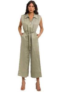 NICHOLAS Linen Cali Pocket Jumpsuit in Pistachio Size 14 AU RRP 395 WITH DEFECT - Picture 1 of 7