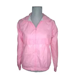 VTG Be In The Current Seen Rain Coat Jacket Pink Hood Hidden in Neck Size Small - Picture 1 of 17