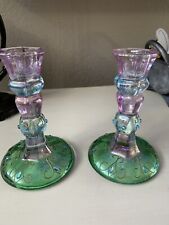 PARTYLITE MARDI GRAS Candle Stick Taper Holder Colorful Jeweled Glass, SET OF 2