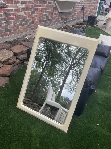 Postmodern Tan  White Beige Lacquer Laminate Mirror Rounded Vintage 1980s Lane Cover