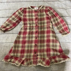hanna andersson 100 Girl Plaid Ruffled Holiday Flannel Dress Gr1 - Picture 1 of 5