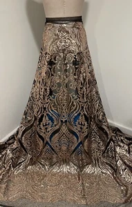 Gold Black Embroidery Sequins Lace Fabric 50” Width Sold By The Yard - Picture 1 of 8