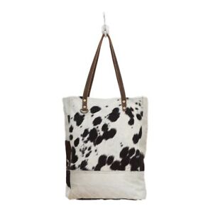 Impression Black & White Cowhide Tote Shopper Handbag Excellent Quality Luxury