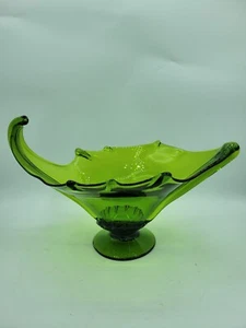 MCM Murano? Italy Emerald Green Art Glass Footed Holly Leaf Bowl Christmas - Picture 1 of 10