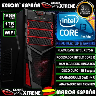 Ordenador Gaming Pc Intel Core i3 16GB DDR3 1TB HDD Wifi Sobremesa Marca España - Imagen 1 de 4