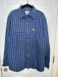 Carhartt original fit heavy Plaid Blue Flannel Shirt Men’s Large - Picture 1 of 5