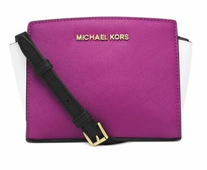 Michael Kors Selma Mini Colorblock Crossbody Raspberry Optic White *Non Outlet* - Picture 1 of 3
