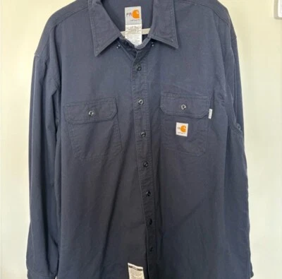 Camisa de trabajo Carhartt FR resistente al fuego FRS 160 azul marino NFPA 2112 70E XXL 2XL usada Foto 1 de 4
