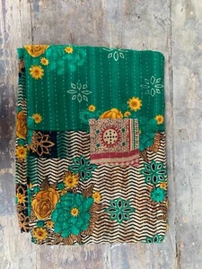 Colcha acolchada reversible con estampado floral Gudari Kantha para trabajo invierno - Imagen 1 de 1