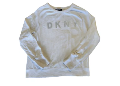 Dkny Jeans WOMEN'S Long Sleeve Sweatshirt Logo On Front (WHITE-SILVER,L) NWTD - Image 1 of 2