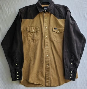 Wrangler Hemd Herren L braun hellbraun Western Pearl Snap Langarm Cowboy Rodeo LESEN - Bild 1 von 8