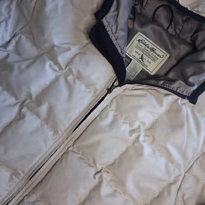 Eddie Bauer Damen Daunen Puffer Jacke Kapuze beige warm Winter 1999 Mantel Gr. M - Bild 1 von 11