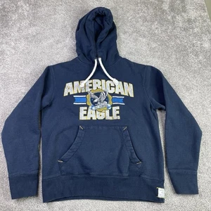 American Eagle Felpa con Cappuccio Uomo Piccola Blu Grafica Pullover Atletica Varsity Logo - Foto 1 di 11
