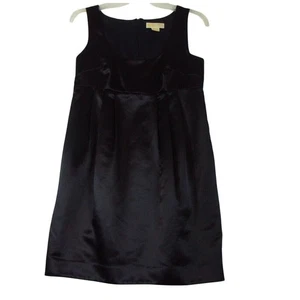 Michael Kors Black Satin Dress Empire Waist Bubble Pleated Lined Pockets Sz 12 - Picture 1 of 14