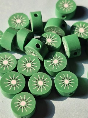 20 green kiwi fruit polymer clay beads for jewellery making.  - Image 1 of 2