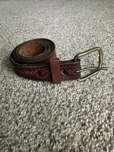 Vintage Tooled Genuine Leather Belt Size 42 USA Made Western Style - Picture 1 of 11