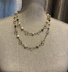 FURLA Brown Tan Ivory Beaded XL Chain Boho Necklace R $148 - Picture 1 of 9