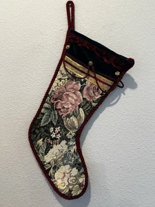 Blumen Gobelin Samt Weihnachtsstrumpf Satin Seil Borte Burgund Smaragd Grün - Bild 1 von 7