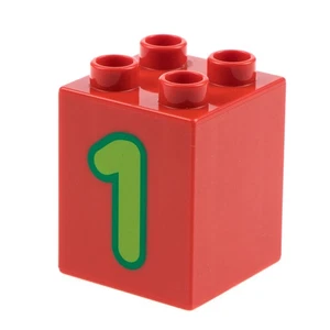 1x LEGO Duplo Motif Construction Stone 2x2x2 Red Printed Nr.1 Lime Bright Green - Picture 1 of 1