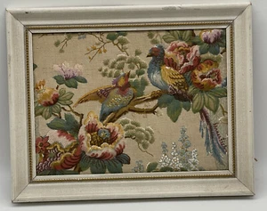 Vintage Framed Quilted 3D Fabric Textile Art Birds And Flowers Signed By Fisher - Picture 1 of 8