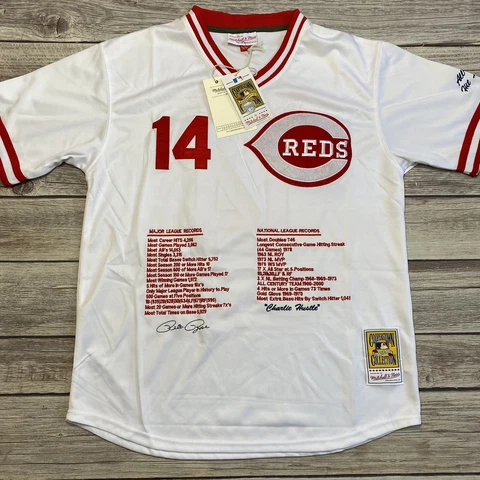 MITCHELL NESS Cincinnati Reds Pete Rose All Time Hits Stats Jersey Stitched SZ L Cover