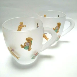 NARUMI Hallmark Retro Bear Pair Glass Mug cup Japan Set of 2 - Picture 1 of 7