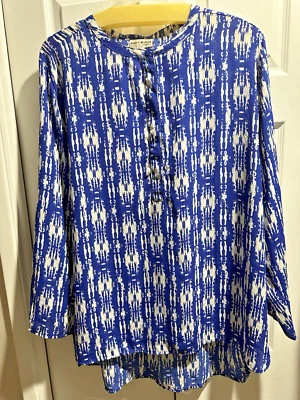 Blusa Kate & Mallory 2X 1X 20 22 LS Azul Blanco Estampado Geométrico BL54x35 FL 54x30 Foto 1 de 4