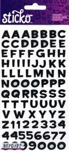 STICKO ALPHABET STICKERS - FUNHOUSE - BLACK METALLIC - Approx 12 mm - 1 SHEET - Picture 1 of 1