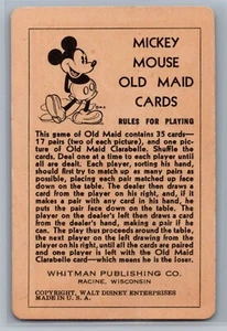 Walt Disney Old Maid 1935 - Reglas de Mickey Mouse - Grado inferior *TARJETAS DE TEXTO* - Imagen 1 de 2