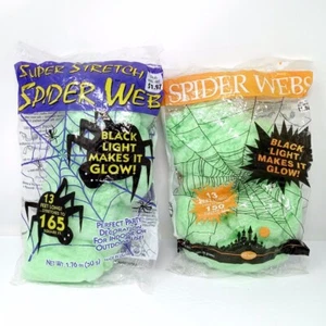 Vintage Fun World Green Glow in Black Light Halloween Spider Webs - Lot of 2 - Picture 1 of 7