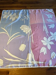 Vintage VERA Scarf  21” By 21”  With White Floral Design And Pink/lavender - Picture 1 of 4